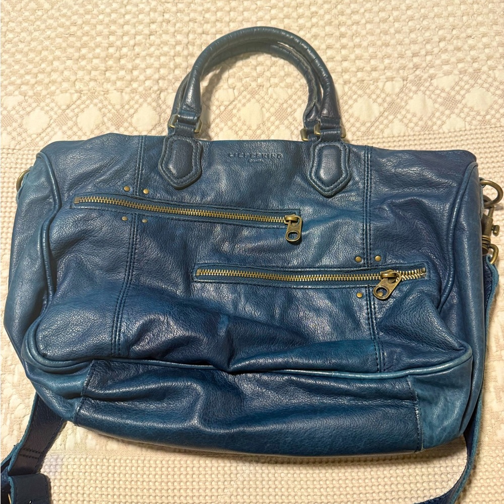 Liebeskind Navy Leather Tote with Brass Zippers